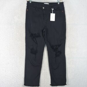 Cello Junior's Black Distressed High Rise Straight‎ Leg Jeans Size 13